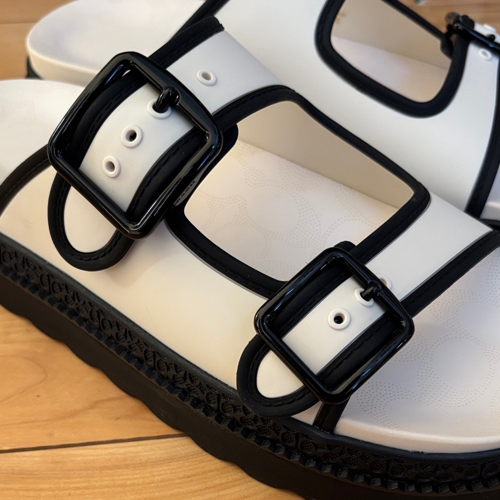 Coach Women's Black and White Buckle Sandals - Picture 5 of 9